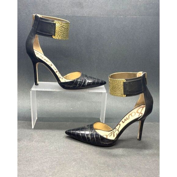 Sam Edelman Dustin Black Leather Ankle Cuff "Dustin" Pump High Heels 8M IOB - Picture 3 of 6